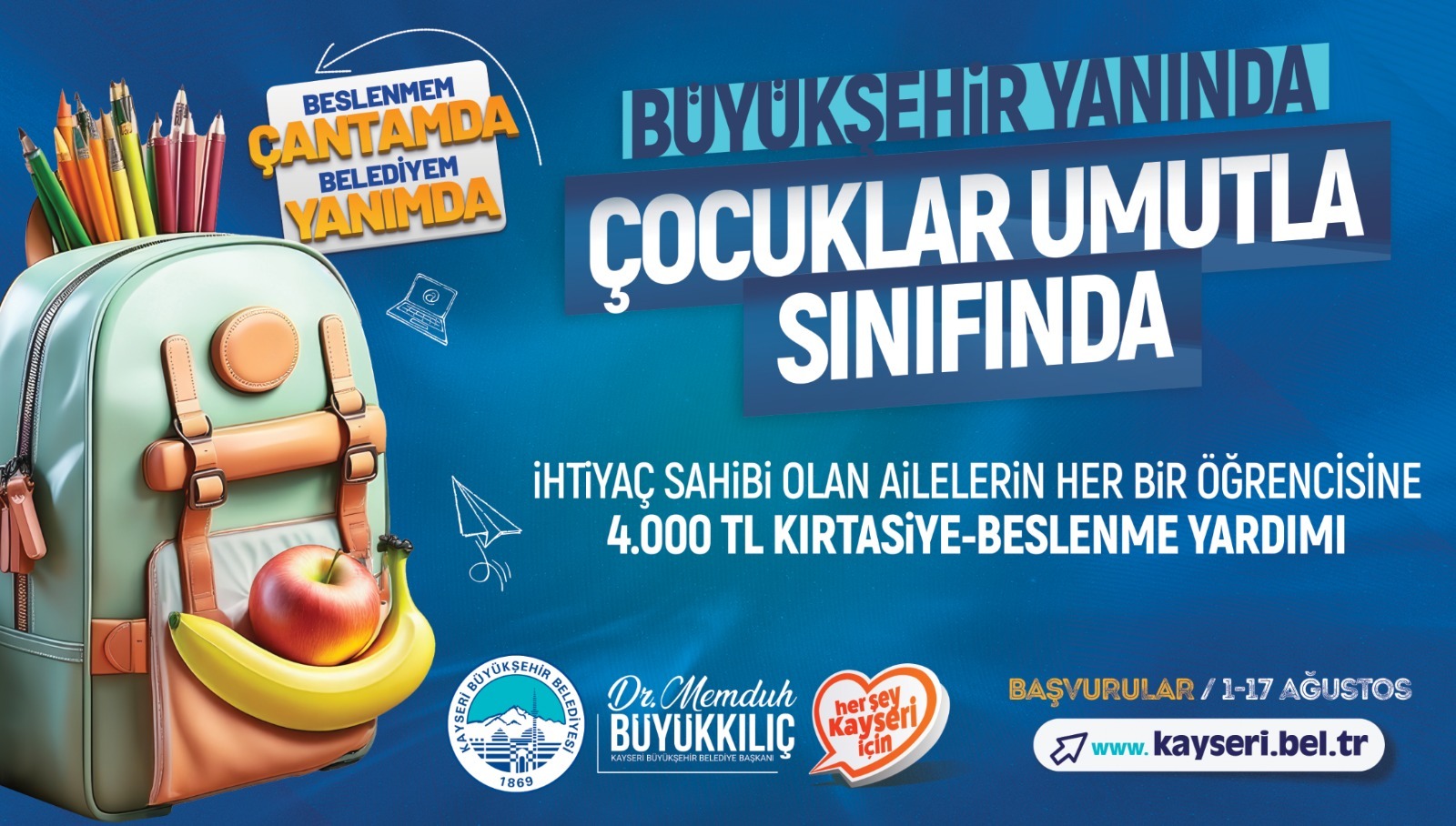 Kayseri'de Eğitimde Fırsat Eşitliği: Kırtasiye ve Beslenme Desteği Başlıyor